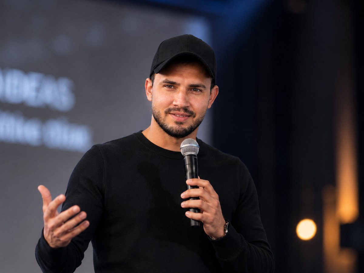 Victor Karpukhin speaking on stage